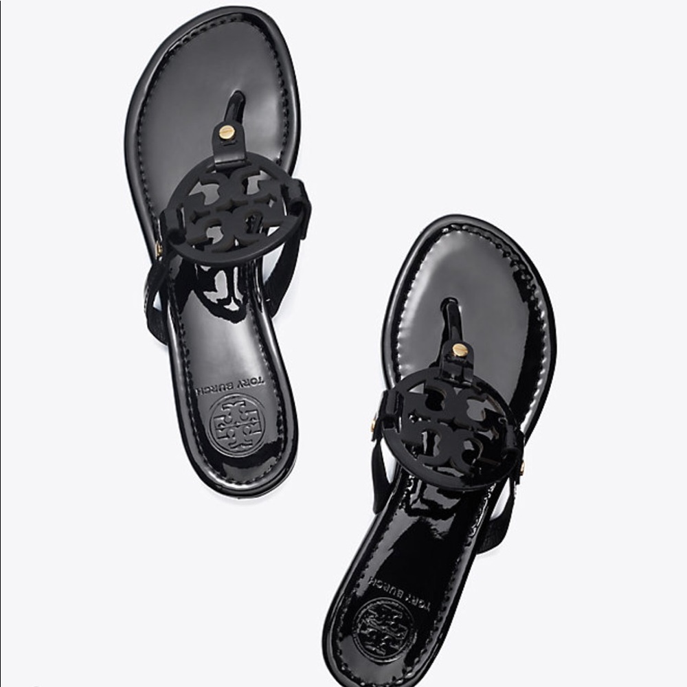 Tory Burch Miller Sandals in black patent leather